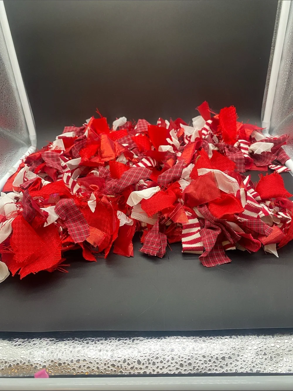 Red & White Fabric Rag Garland for Home Decor 2 - 50” long pieces